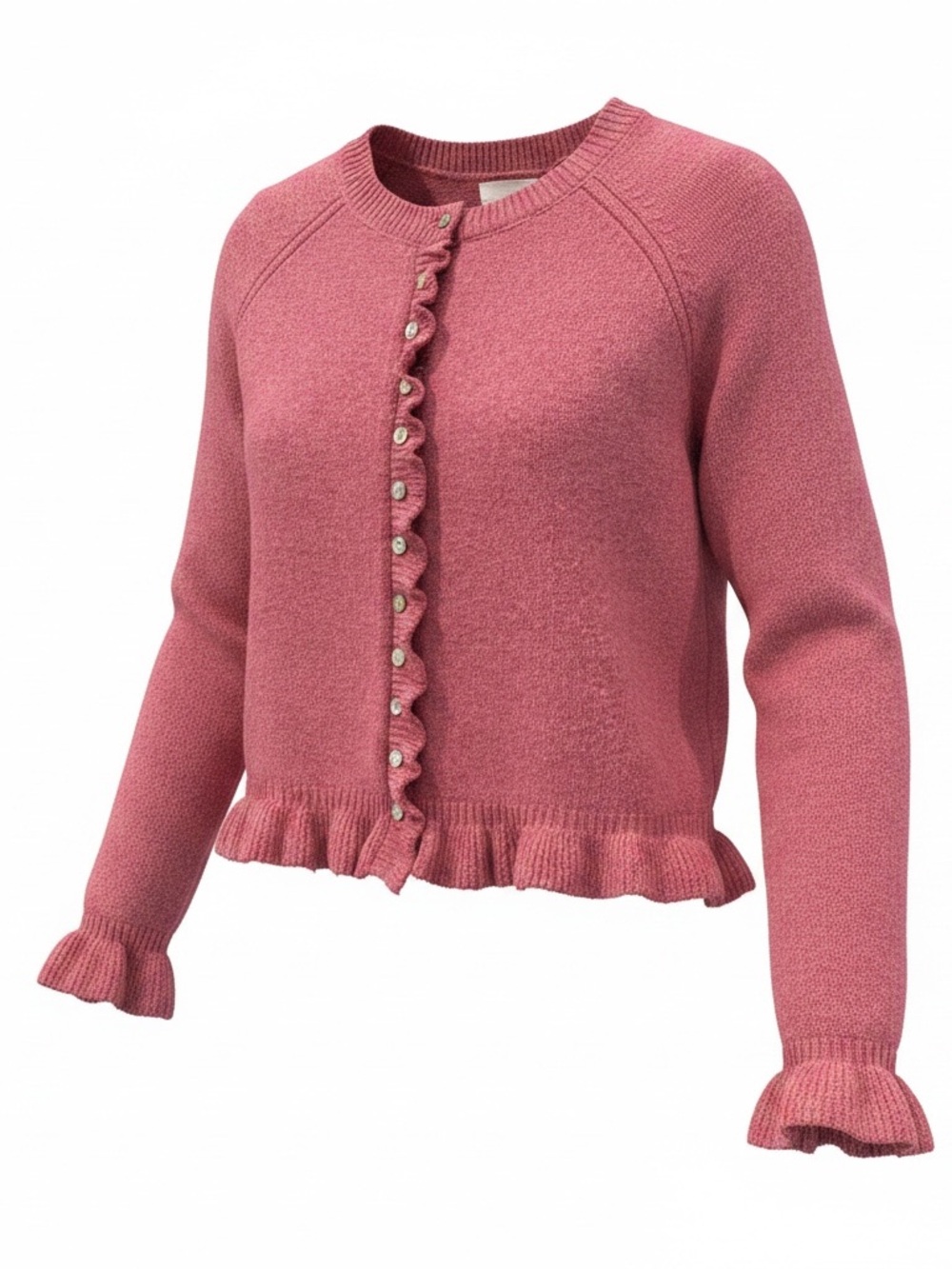 Willow & Wind Pink Ruffle-Trim Knit Cardigan Sweater
